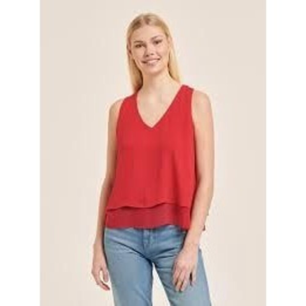 Zara Layered Chiffon Sleeve Top, Red, Small